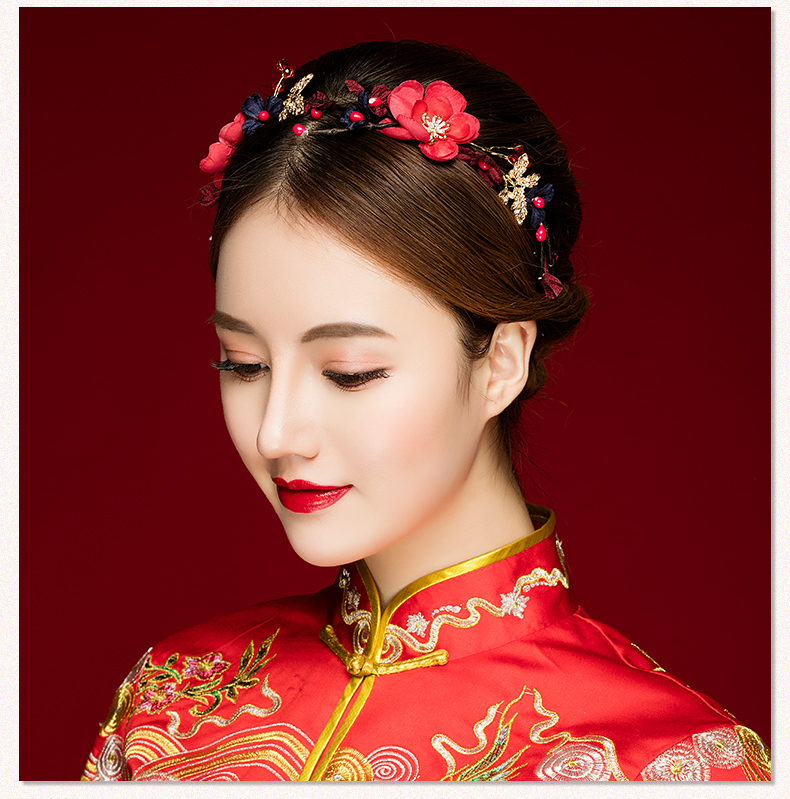 典雅梅花造型古風(fēng)頭飾，珍珠水鉆制作新娘發(fā)飾