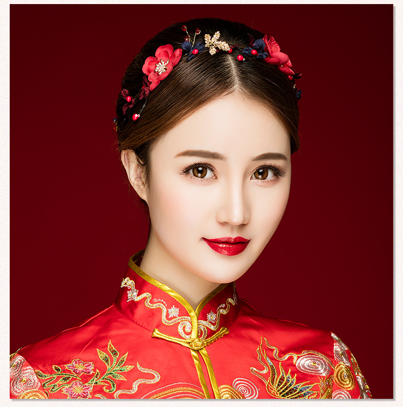 典雅梅花造型古風(fēng)頭飾，珍珠水鉆制作新娘發(fā)飾