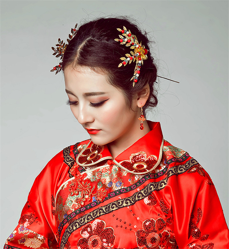 手工精美發(fā)飾紅雀，古代紅色中式發(fā)插