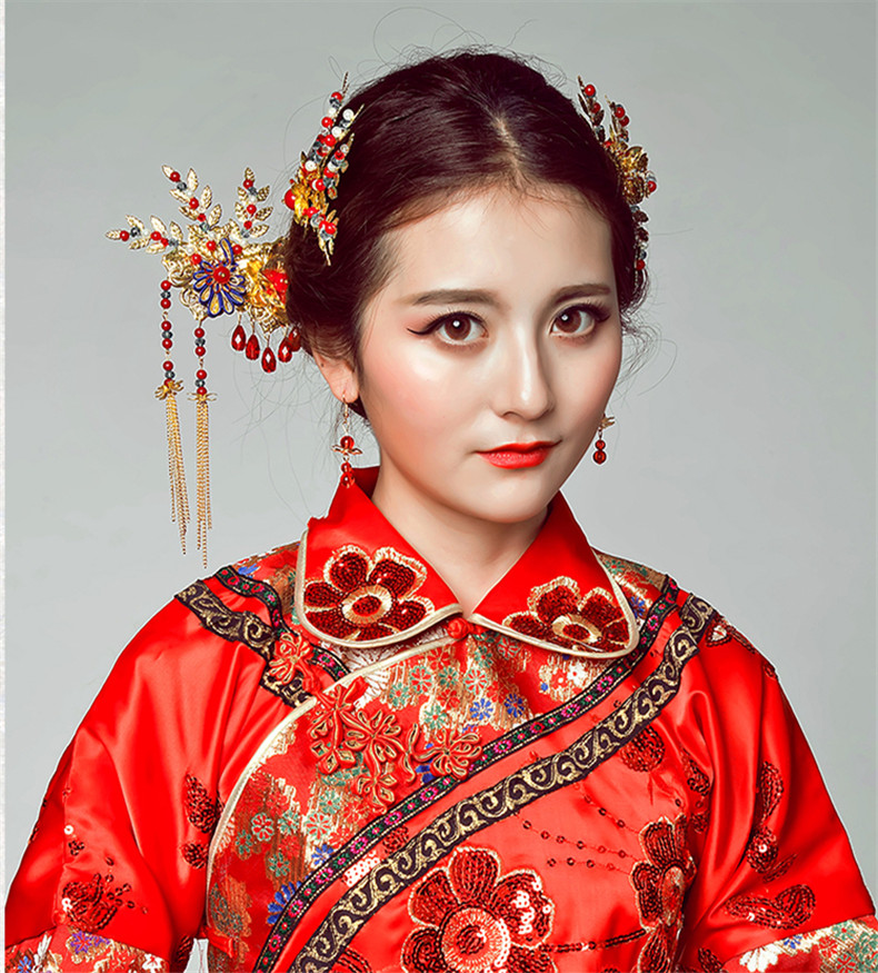 手工精美發(fā)飾紅雀，古代紅色中式發(fā)插