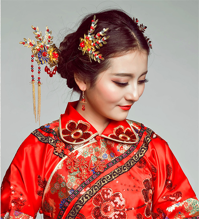 手工精美發(fā)飾紅雀，古代紅色中式發(fā)插