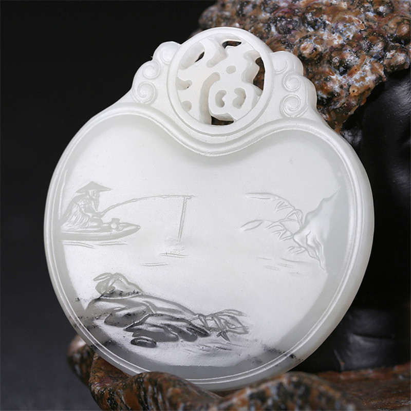 山水玉牌和田玉掛件，天然籽料玉石玉墜