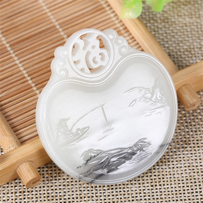 山水玉牌和田玉掛件，天然籽料玉石玉墜