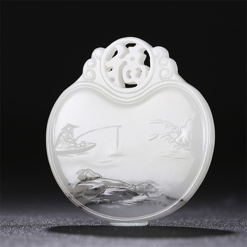 山水玉牌和田玉掛件，天然籽料玉石玉墜