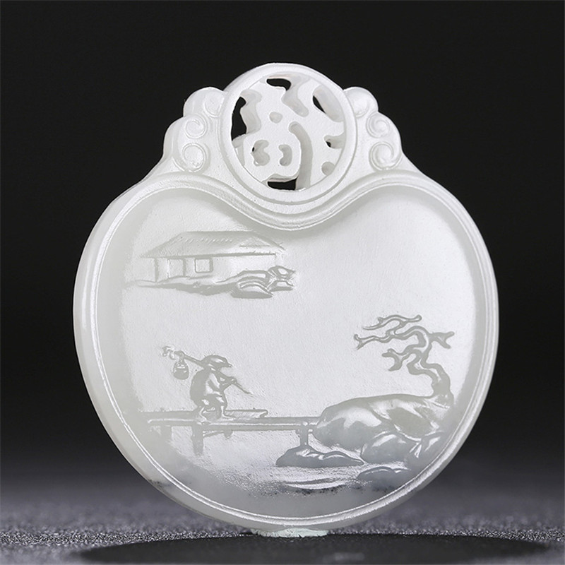 山水玉牌和田玉掛件，天然籽料玉石玉墜