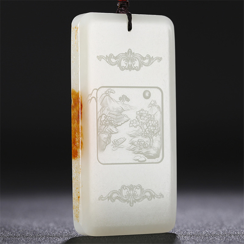 和田玉山水悠然自在掛件，白玉項(xiàng)鏈玉石。