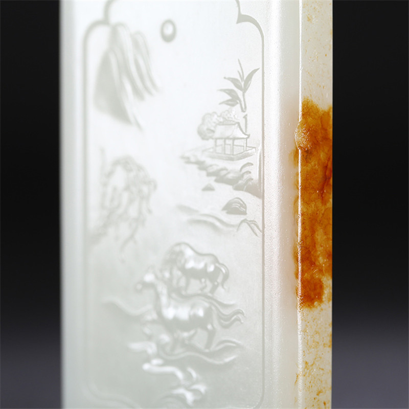 和田玉山水悠然自在掛件，白玉項(xiàng)鏈玉石。