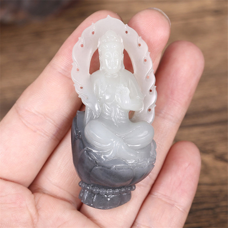 護佑之主和田玉觀音掛件，天然青花籽料掛墜。