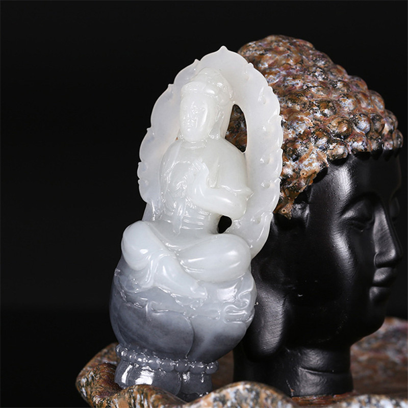 護佑之主和田玉觀音掛件，天然青花籽料掛墜。