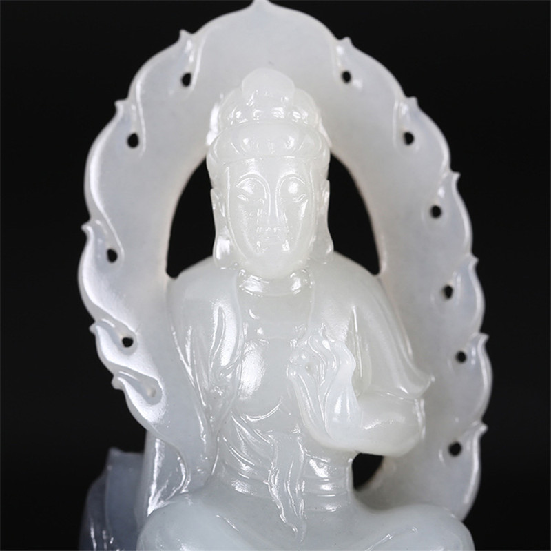 護佑之主和田玉觀音掛件，天然青花籽料掛墜。