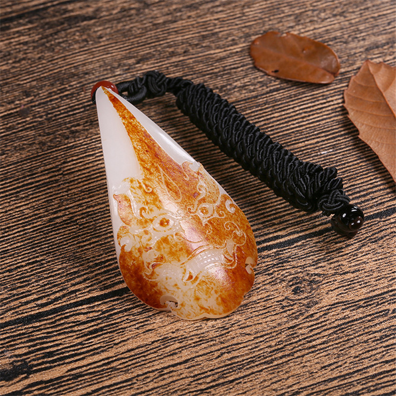 財(cái)福雙至和田玉貔貅掛墜，白玉籽料吊墜