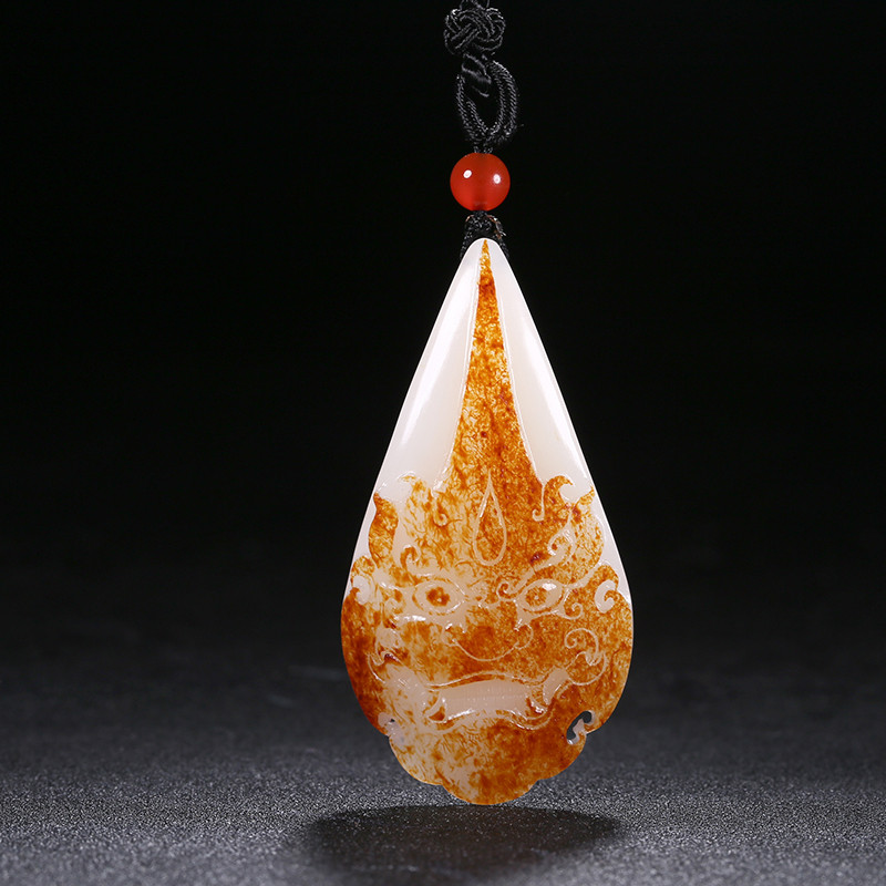 財(cái)福雙至和田玉貔貅掛墜，白玉籽料吊墜