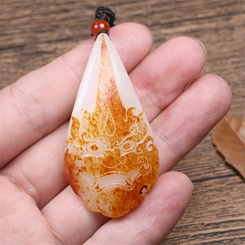 財(cái)福雙至和田玉貔貅掛墜，白玉籽料吊墜