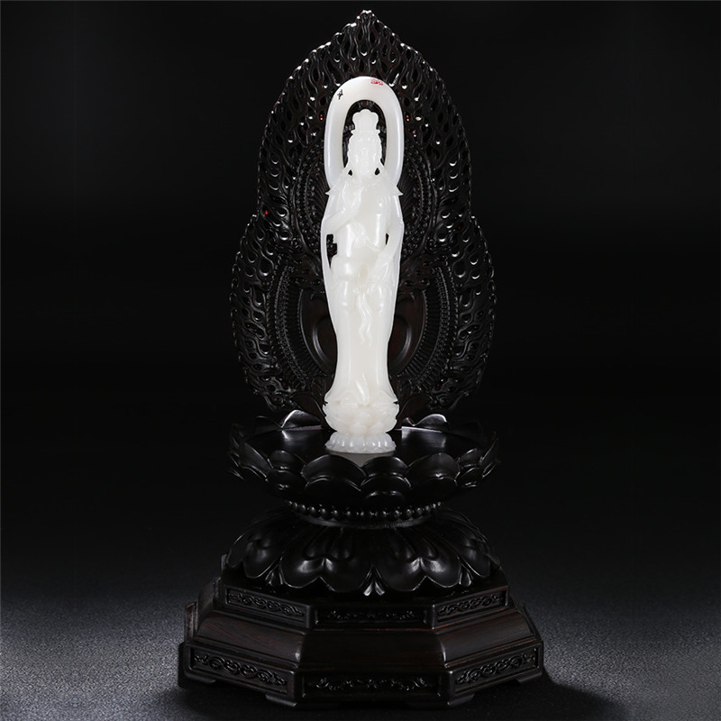 羊脂白玉觀音擺件，順心如意護(hù)佑平安