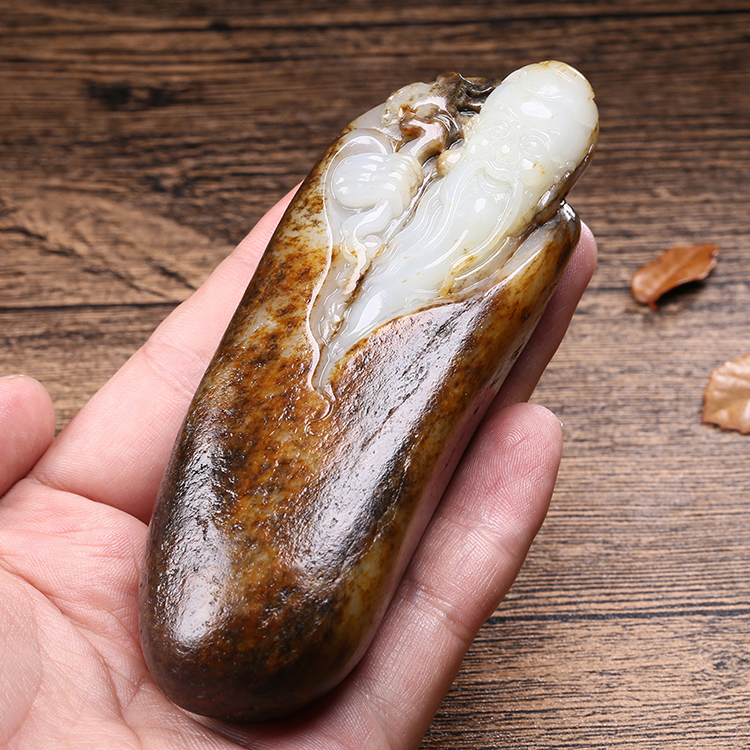 天然白玉壽星手玩件，和田玉掛件籽料