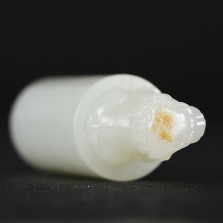 獅子和田玉手把件印章，天然玉石小巧擺件