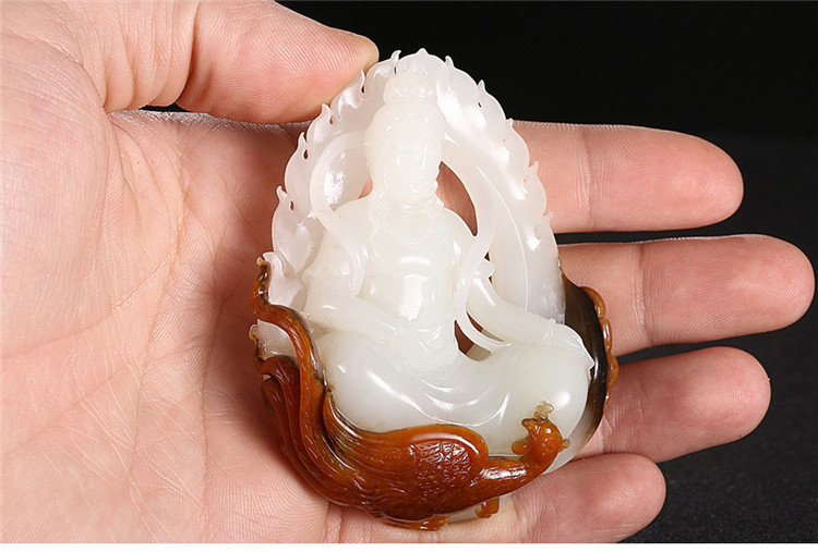 鳳拜觀音手玩件白玉把件，和田玉白玉籽料觀音