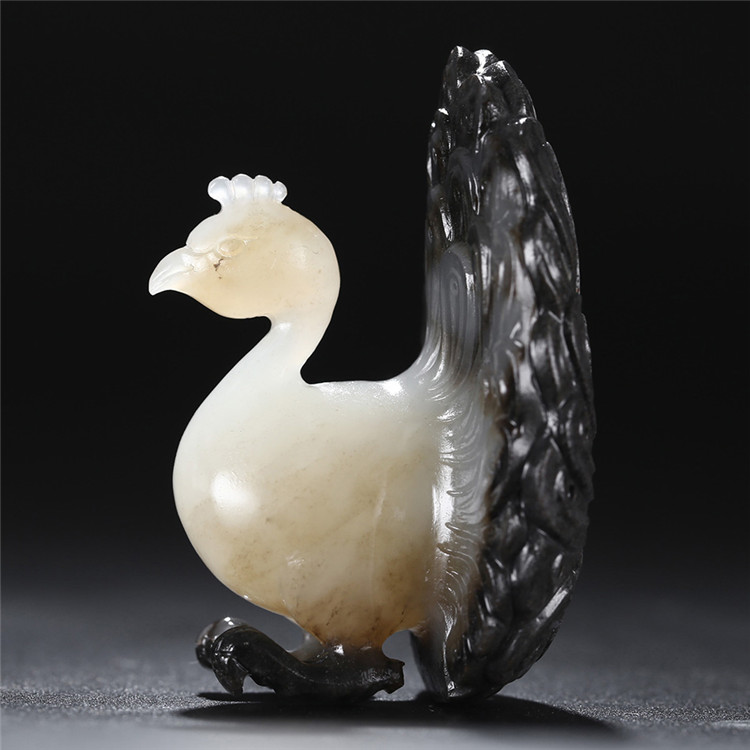 天然和田玉孔雀吊墜，白玉籽料掛件項鏈