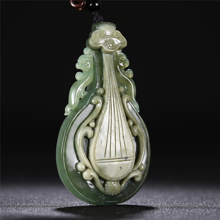 精美琵琶如意和田碧玉項(xiàng)鏈，天然玉石掛墜