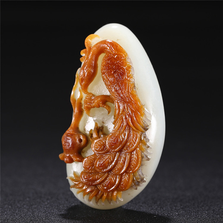 白玉項(xiàng)鏈優(yōu)雅孔雀吊墜，錦繡前程玉石掛墜