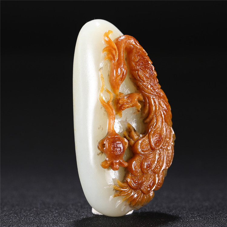 白玉項(xiàng)鏈優(yōu)雅孔雀吊墜，錦繡前程玉石掛墜