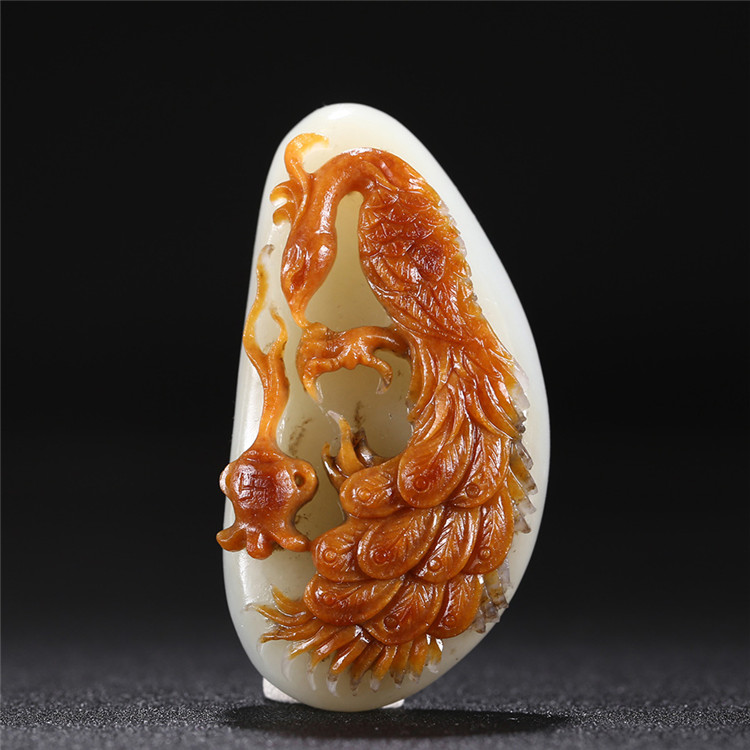 白玉項(xiàng)鏈優(yōu)雅孔雀吊墜，錦繡前程玉石掛墜