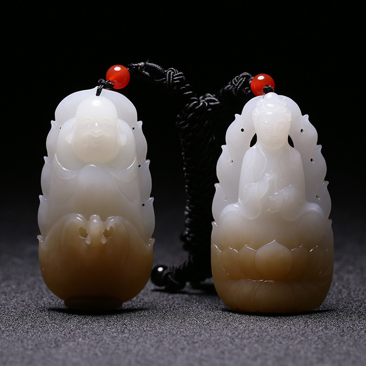 夫妻和田玉掛墜，玉佛觀音彌勒佛項(xiàng)鏈