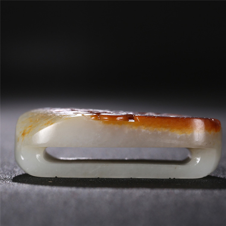 仿古龍御天下白玉皮帶扣，和田玉籽料真皮手把