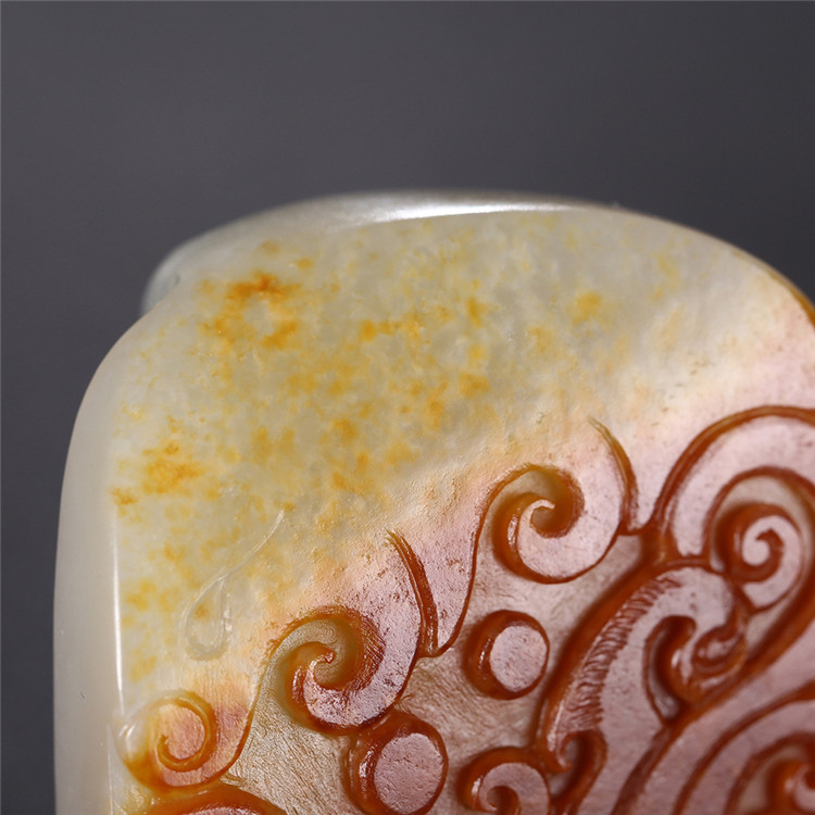 仿古龍御天下白玉皮帶扣，和田玉籽料真皮手把