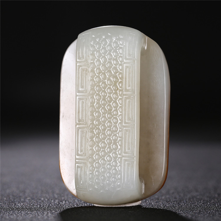 仿古龍御天下白玉皮帶扣，和田玉籽料真皮手把