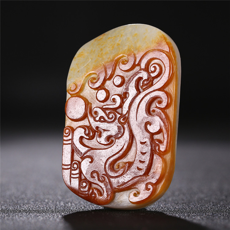 仿古龍御天下白玉皮帶扣，和田玉籽料真皮手把