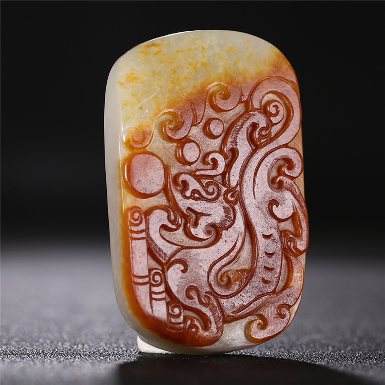 仿古龍御天下白玉皮帶扣，和田玉籽料真皮手把