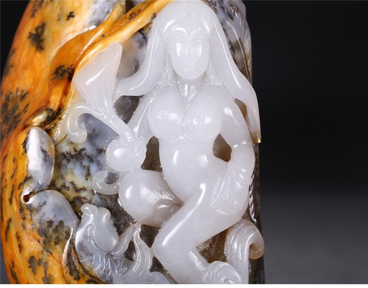 裸女玉貴人玉石手把件，和田玉籽料手玩件蘇工