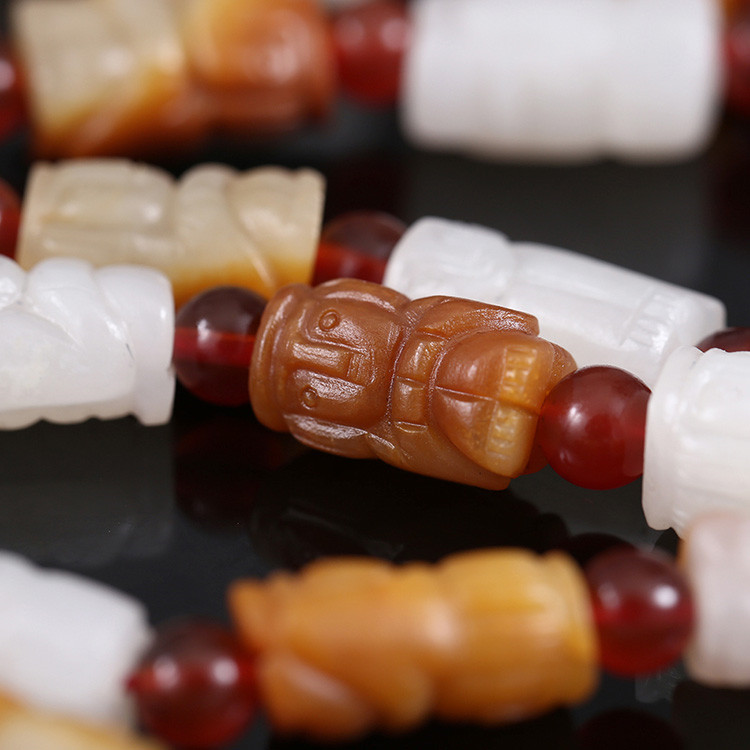 32顆和田玉珠佛像項鏈，真皮玉鏈天然白玉手鏈