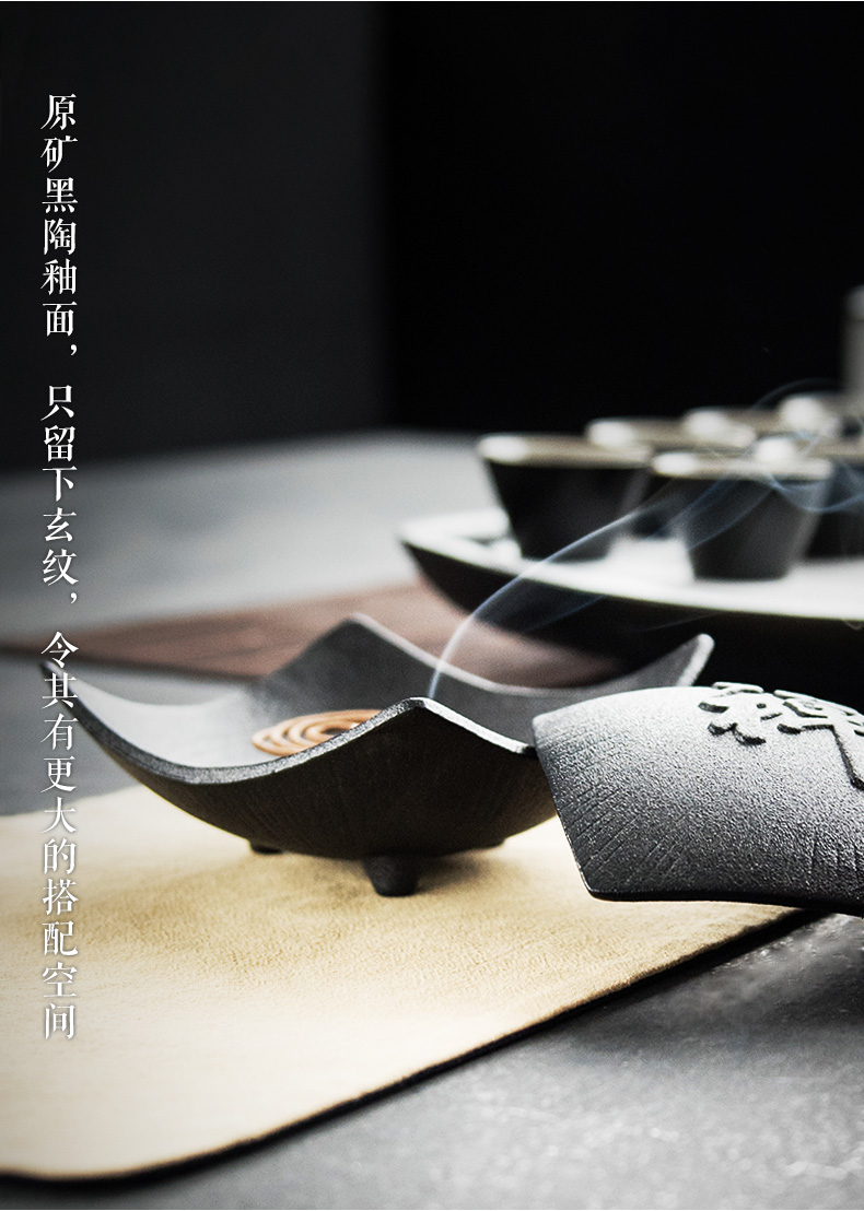 禪意粗陶茶道香爐，陶瓷檀香盤香薰?fàn)t。