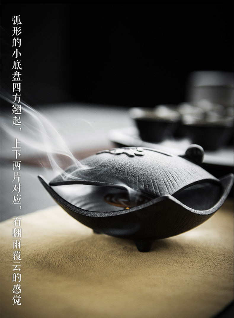 禪意粗陶茶道香爐，陶瓷檀香盤香薰?fàn)t。