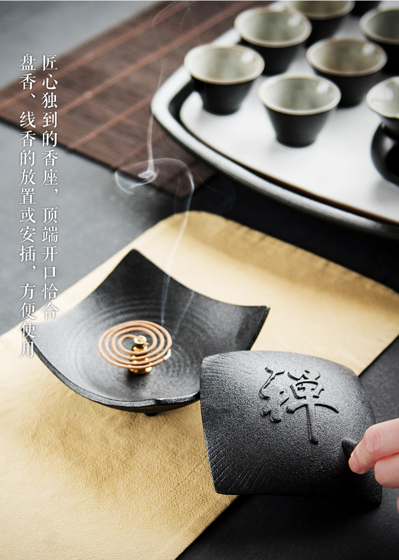 禪意粗陶茶道香爐，陶瓷檀香盤香薰?fàn)t。