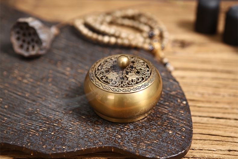 鏤空蝴蝶花紋純銅香爐，仿古沉香檀香熏香盤香