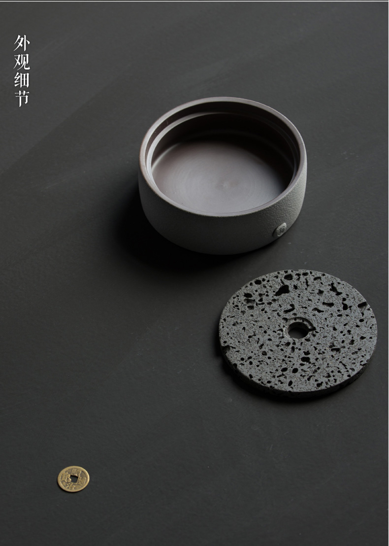 火山石小壺承天然巖石圓形茶托盤，陶瓷茶承儲(chǔ)