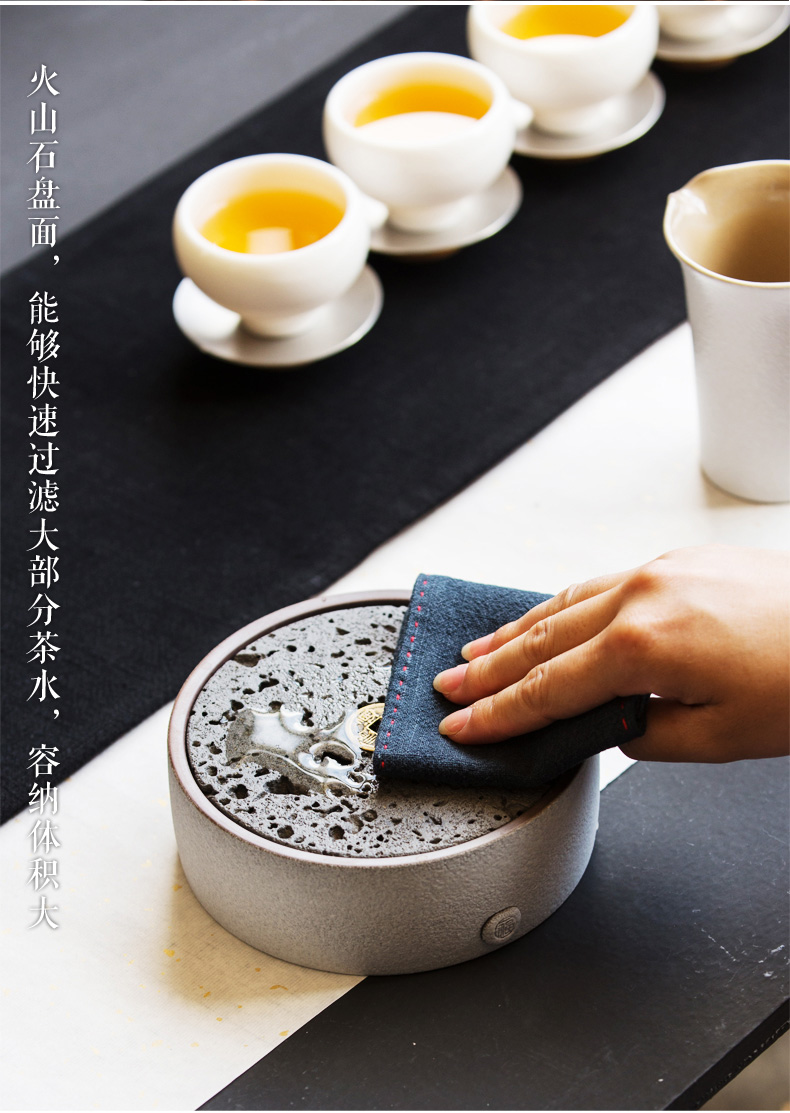 火山石小壺承天然巖石圓形茶托盤，陶瓷茶承儲