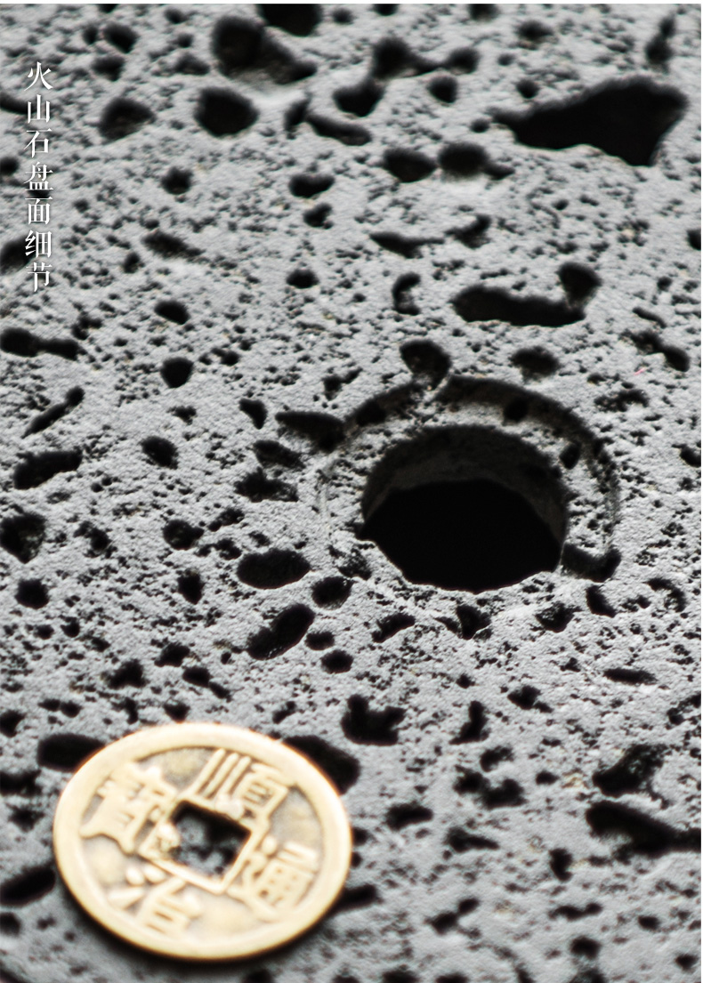 火山石小壺承天然巖石圓形茶托盤，陶瓷茶承儲