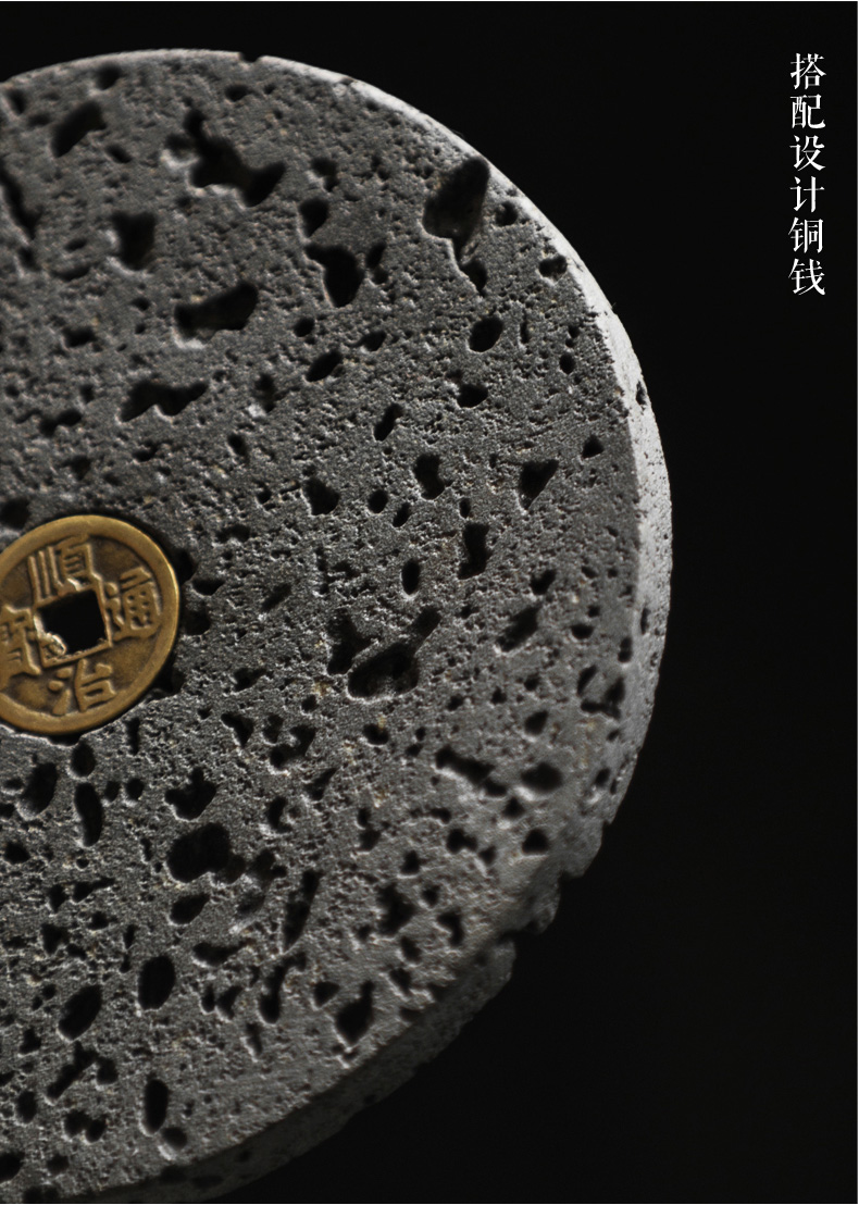 火山石小壺承天然巖石圓形茶托盤，陶瓷茶承儲