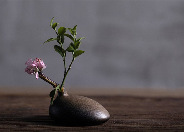 陶瓷花瓶桌面迷你小花插，中式禪意花插三石圖