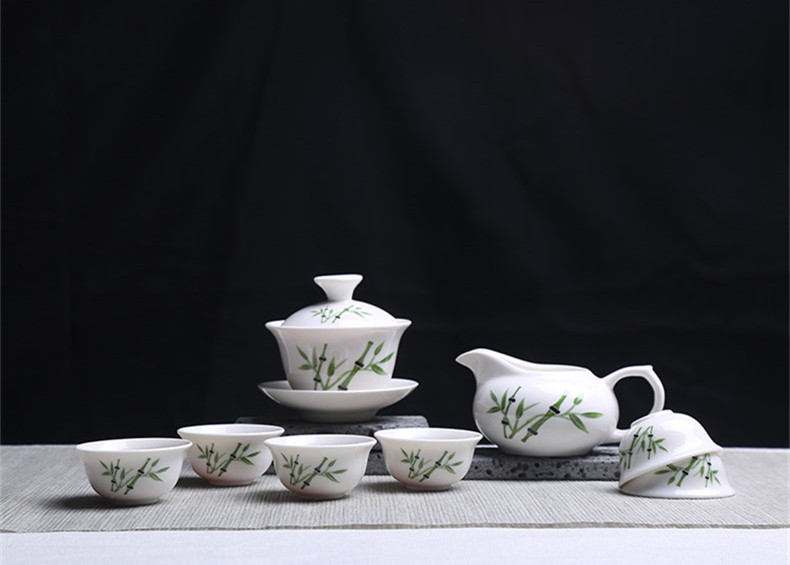 青花瓷茶具套裝禮盒，家用白瓷功夫茶具