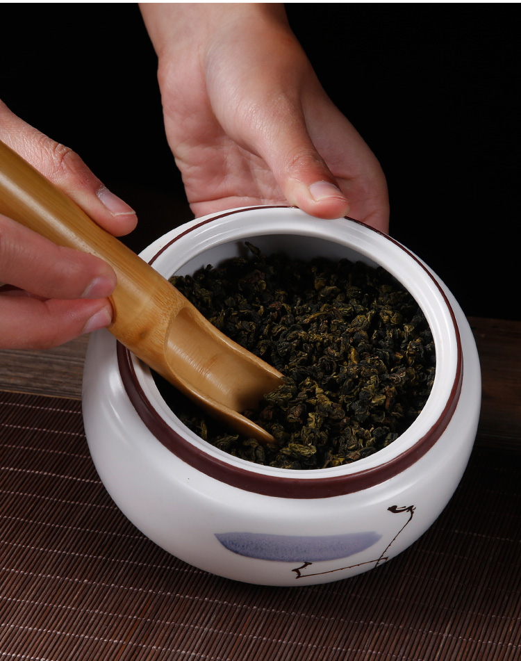 手繪陶瓷茶葉密封罐，龍泉青瓷禮盒裝普洱醒茶