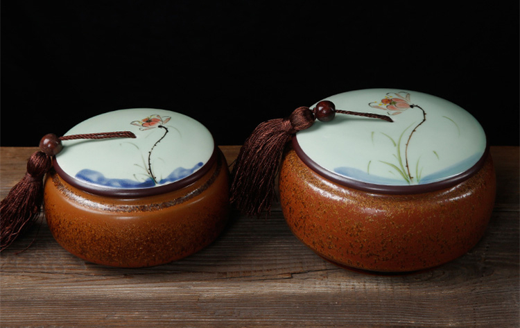 手繪陶瓷茶葉密封罐，龍泉青瓷禮盒裝普洱醒茶