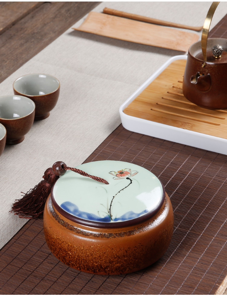 手繪陶瓷茶葉密封罐，龍泉青瓷禮盒裝普洱醒茶