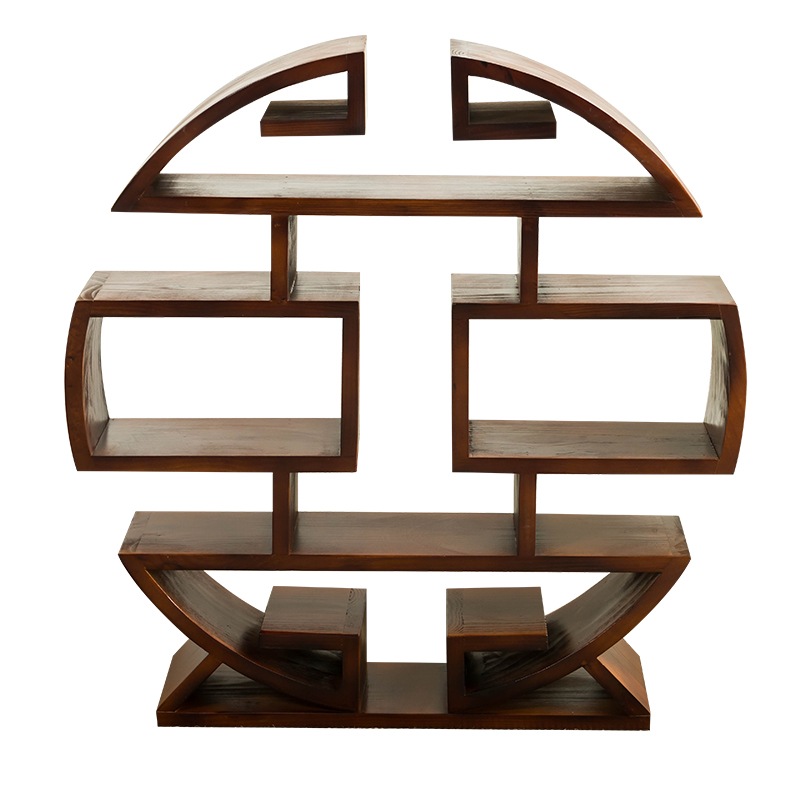 實木小多寶閣擺件博古架，圓形落地展示置物架