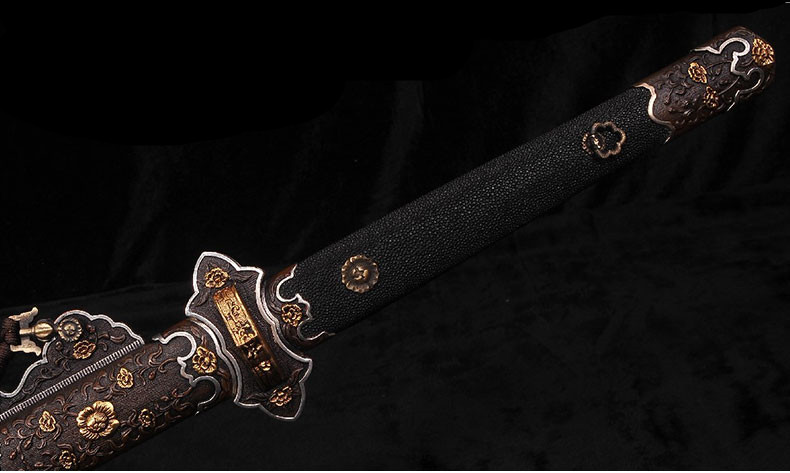 精美鎏金銀唐劍之王，冷兵器羽毛紋寶劍