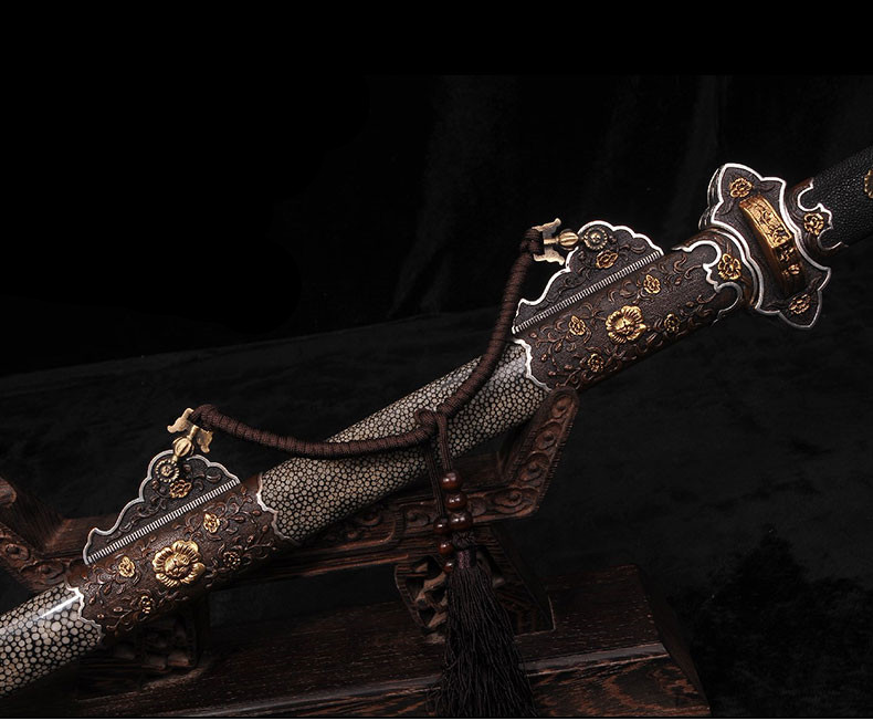 精美鎏金銀唐劍之王，冷兵器羽毛紋寶劍